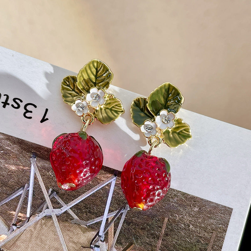 cute fruit strawberry pendant earrings