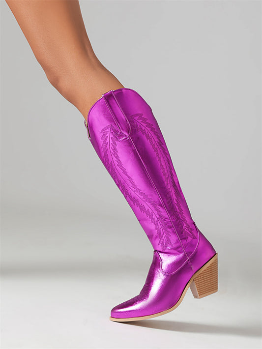 block heel knee-high cowboy boots