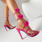 <tc>Pink Satin Flowers Stiletto Heels Strappy Sandals for Party</tc>