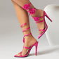 <tc>Pink Satin Flowers Stiletto Heels Strappy Sandals for Party</tc>