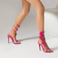 <tc>Pink Satin Flowers Stiletto Heels Strappy Sandals for Party</tc>