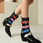 Multicolor Buckles Block Heel Cowgirl Boots Women Punk Ankle Booties