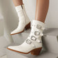 Multicolor Buckles Block Heel Cowgirl Boots Women Punk Ankle Booties