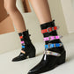 Multicolor Buckles Block Heel Cowgirl Boots Women Punk Ankle Booties