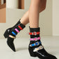 Multicolor Buckles Block Heel Cowgirl Boots Women Punk Ankle Booties