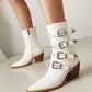 Multicolor Buckles Block Heel Cowgirl Boots Women Punk Ankle Booties