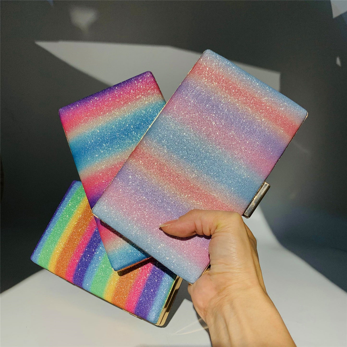 Multicolor Rainbow Glitter Clutch Bag Party Handbag