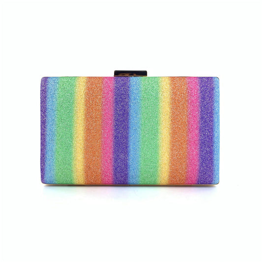 Multicolor Rainbow Glitter Clutch Bag Party Handbag