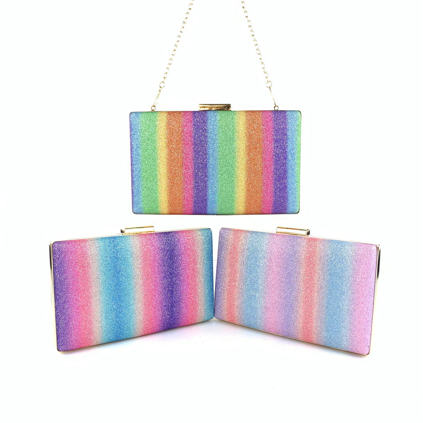 Multicolor Rainbow Glitter Clutch Bag Party Handbag