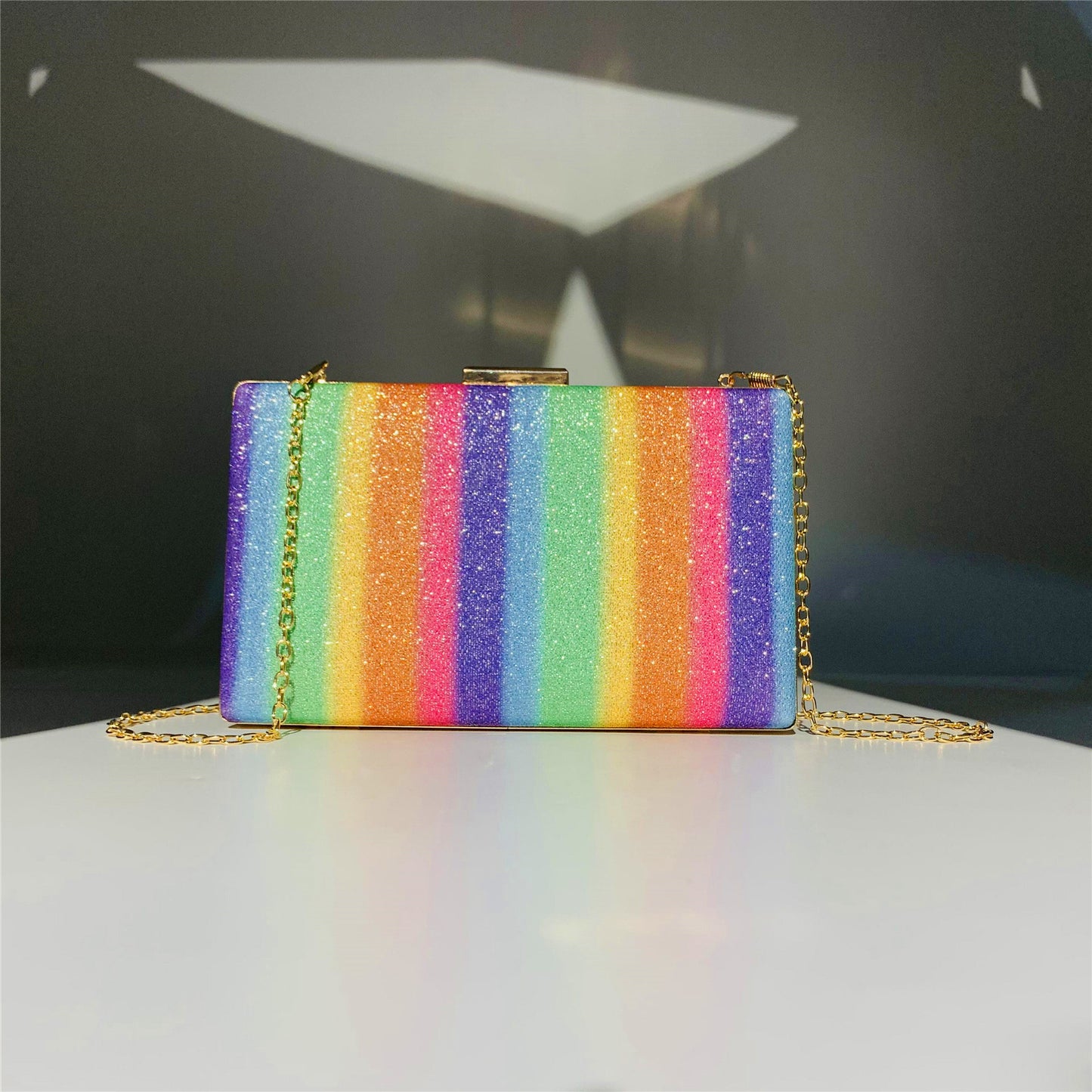 Multicolor Rainbow Glitter Clutch Bag Party Handbag