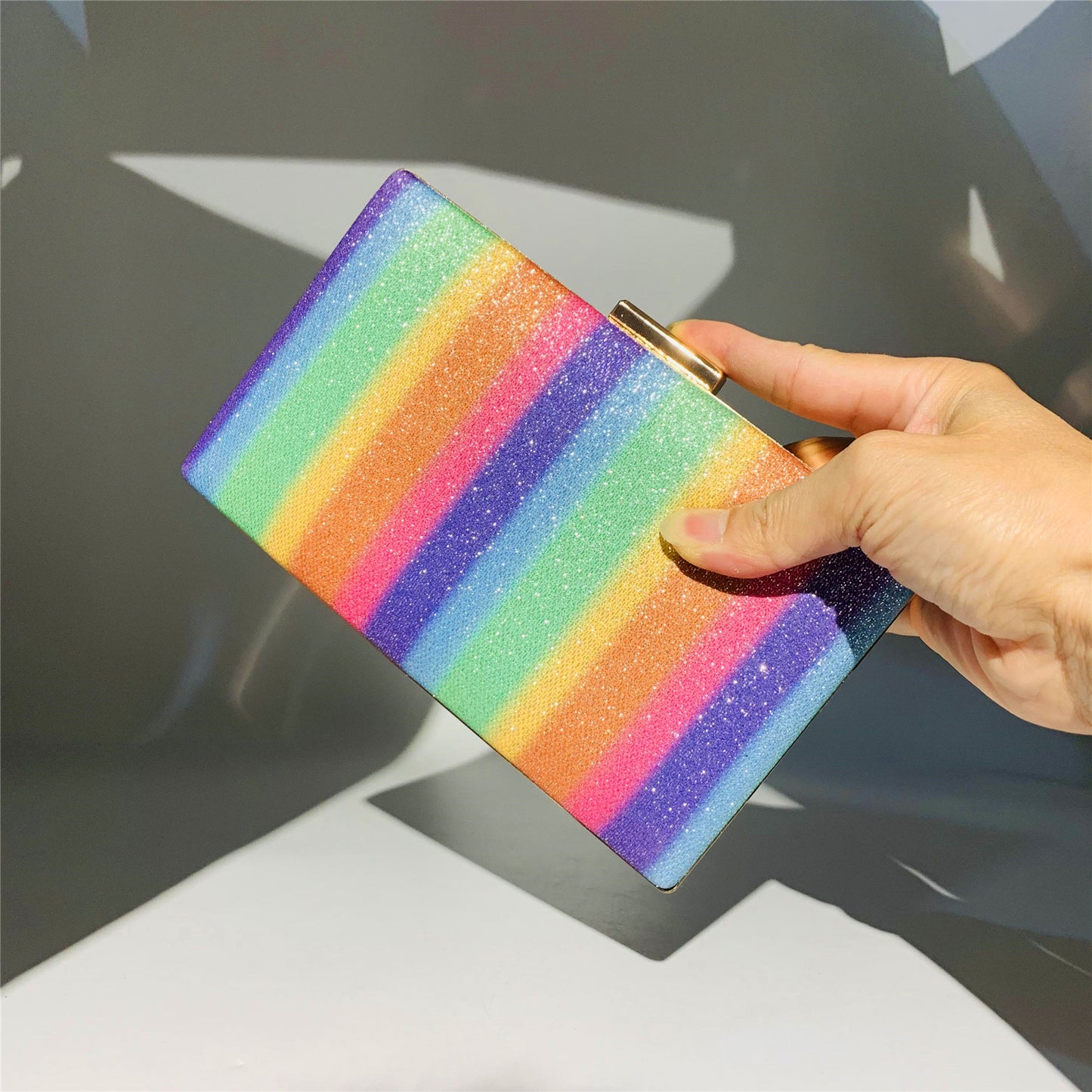 Multicolor Rainbow Glitter Clutch Bag Party Handbag