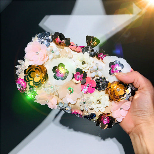 Multicolor Sequence Flower Clutch Evening Bag