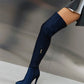 Navy Pointed Toe Stiletto Heel Fashion Thigh High Boots