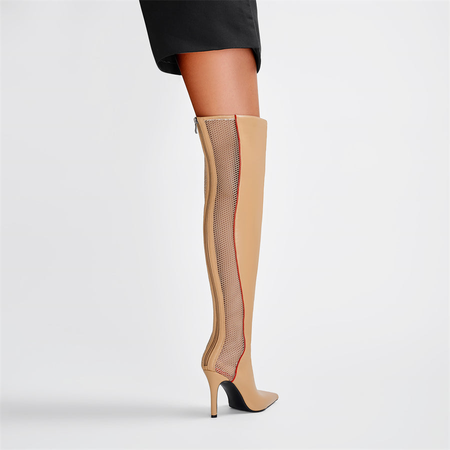 Nude Mesh Sports Style Spring Sexy Thigh High Boots Long Boots