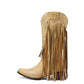 <tc>Nude Retro Fringe and Stud Women's Cowboy Boots Block Heel Western Booties</tc>