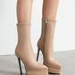 Nude Vegan Leather Pointed Toe Stiletto Platform Heel Ankle Bootie