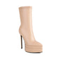 Nude Vegan Leather Pointed Toe Stiletto Platform Heel Ankle Bootie