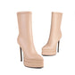 Nude Vegan Leather Pointed Toe Stiletto Platform Heel Ankle Bootie