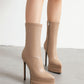 Nude Vegan Leather Pointed Toe Stiletto Platform Heel Ankle Bootie