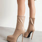 Nude Vegan Leather Pointed Toe Stiletto Platform Heel Ankle Bootie