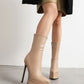 Nude Vegan Leather Pointed Toe Stiletto Platform Heel Ankle Bootie