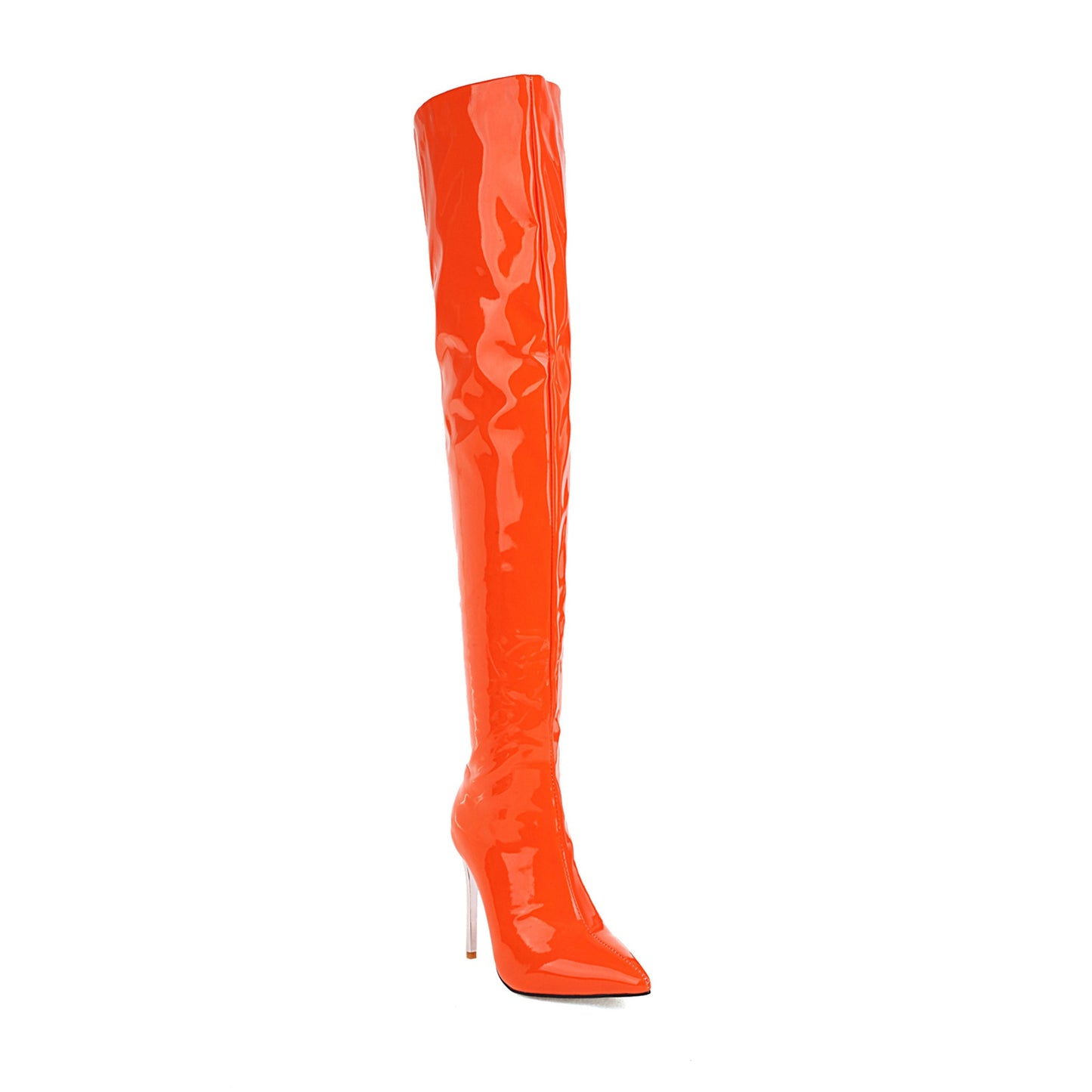 Orange Leather Pointed Toe Stiletto Heel Over Zani Boots