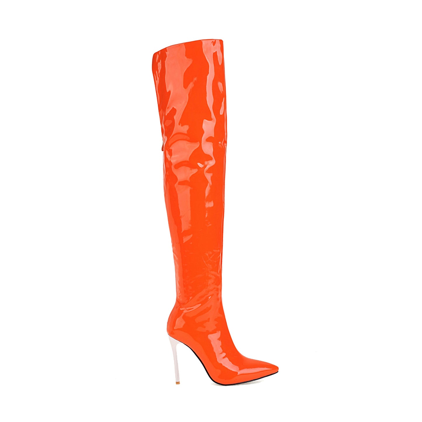 Orange Leather Pointed Toe Stiletto Heel Over Zani Boots