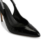 <tc>Black Ostrich Print High Heel Pumps Crystal Chain Slingback Heels</tc>