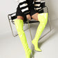 Yellow Patent Leather Pointed Toe Stiletto Heel Over-the-Knee Boots