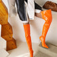 Orange Leather Pointed Toe Stiletto Heel Over Zani Boots