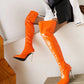 Orange Leather Pointed Toe Stiletto Heel Over Zani Boots