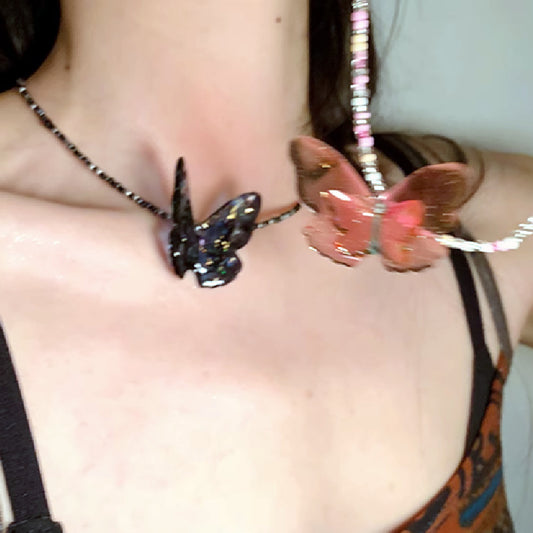 Pink Butterfly Beads Choker Necklace Y2K Fashion Necklace