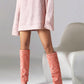 Pink Fashion Fabric Folded Stiletto Heel Pointed Toe Knee High Boots