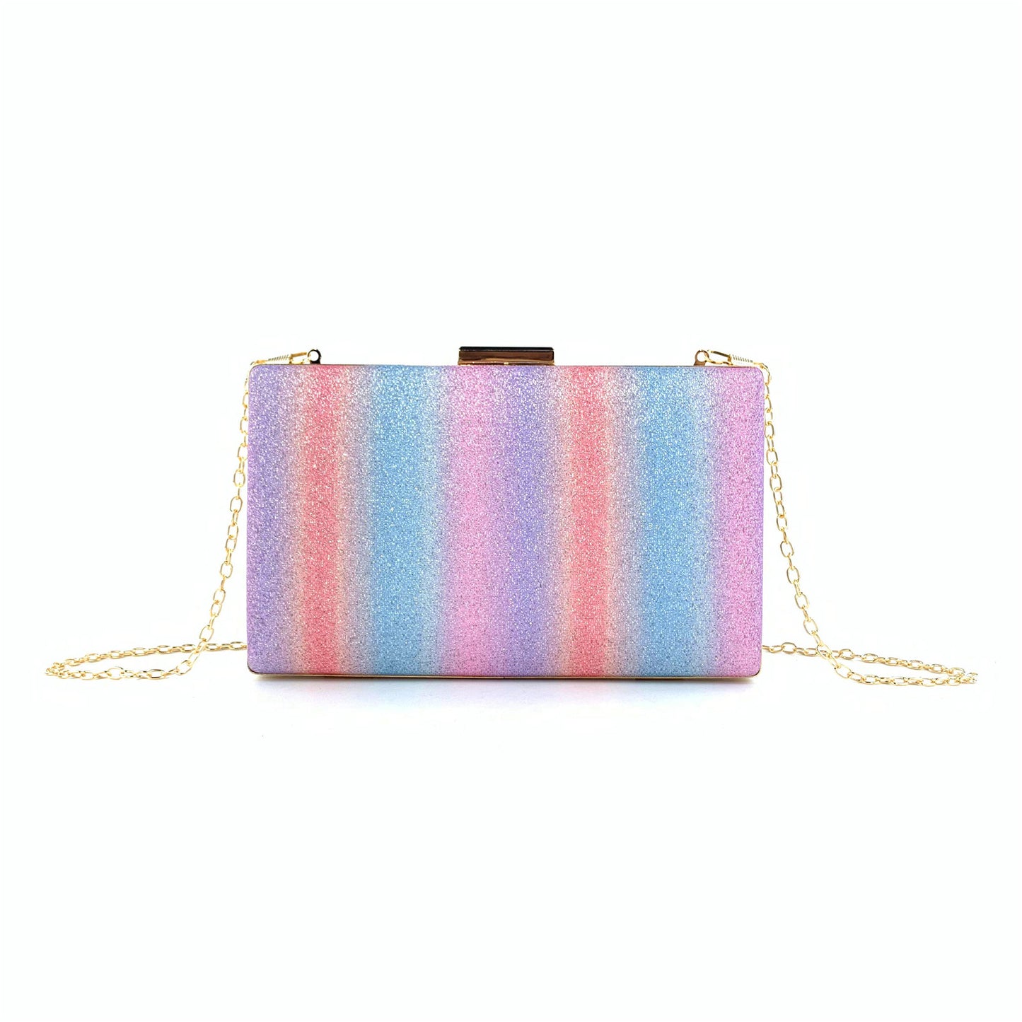 Pink Multicolor Rainbow Glitter Clutch Bag Party Handbag