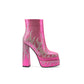 Pink Rhinestone Frame Platform Square Toe Chunky Heel Ankle Boots