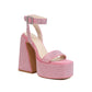 Pink Rhinestone Platform Block Heel Ankle Strap Sandals