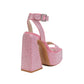 Pink Rhinestone Platform Block Heel Ankle Strap Sandals