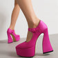 Pink Satin Pointed Toe Chunky Heel Platform Mary Jane Pumps