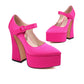 Pink Satin Pointed Toe Chunky Heel Platform Mary Jane Pumps