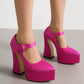 Pink Satin Pointed Toe Chunky Heel Platform Mary Jane Pumps