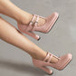 <tc>Pink T-Strap Chunky Heel Square Toe Mary Jane Pumps Vintage High Shoes</tc>