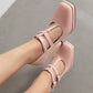 <tc>Pink T-Strap Chunky Heel Square Toe Mary Jane Pumps Vintage High Shoes</tc>