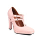 <tc>Pink T-Strap Chunky Heel Square Toe Mary Jane Pumps Vintage High Shoes</tc>