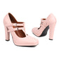 <tc>Pink T-Strap Chunky Heel Square Toe Mary Jane Pumps Vintage High Shoes</tc>