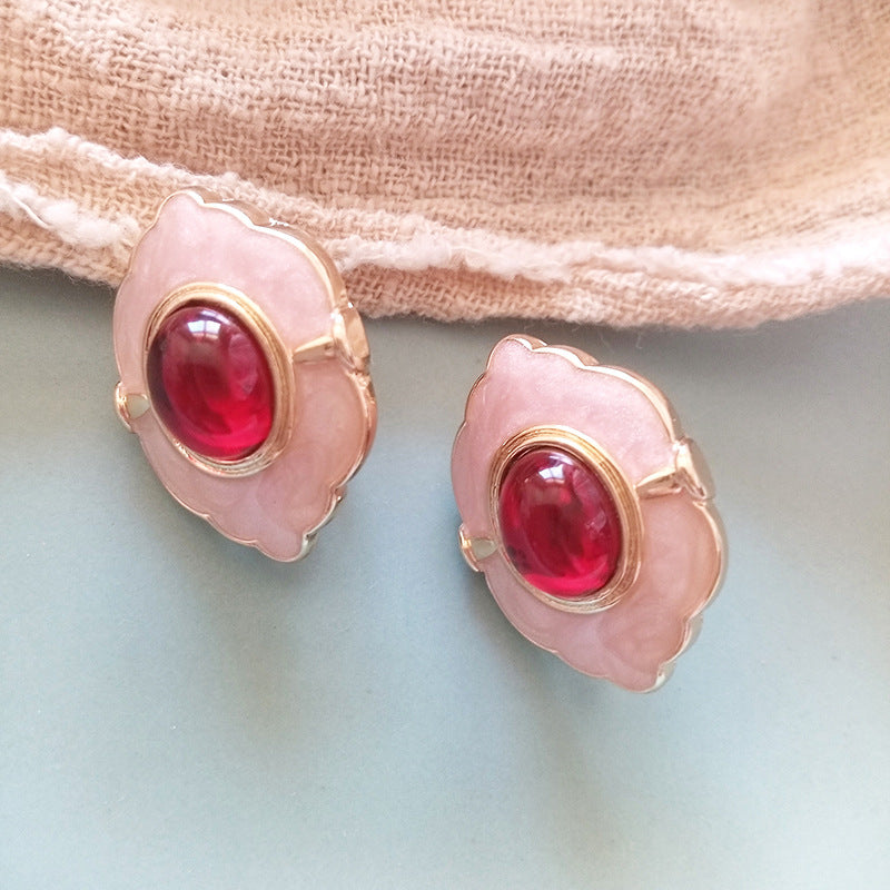 pink unique retro style design earrings