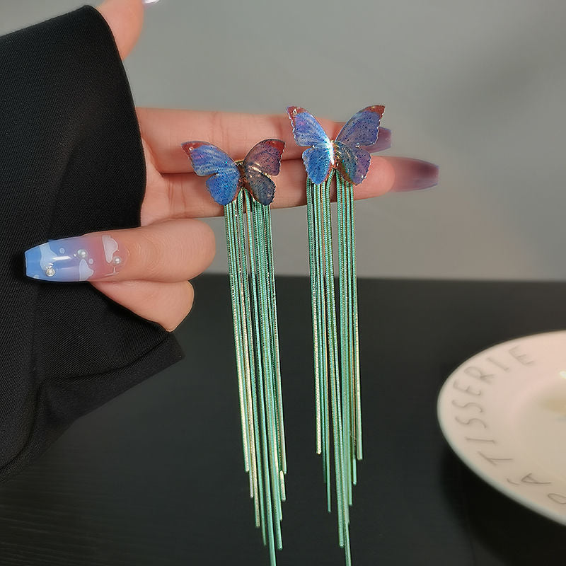 Purple Butterfly Tassel Earrings Trend Fashion Pendant Earrings