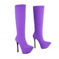 Purple Elastic Platform Knee High Boots Stiletto Heel Sock Boots