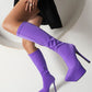 Purple Elastic Platform Knee High Boots Stiletto Heel Sock Boots