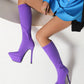 Purple Elastic Platform Knee High Boots Stiletto Heel Sock Boots