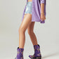 Purple Embroidery Floral Western Cowboy Boots Block Heel Mid-Calf Boots